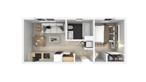 Floor plan for 1 bed, 1 bath, 401 sqft